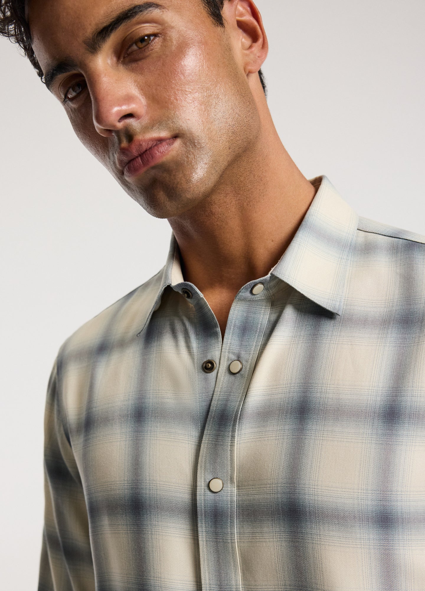 Tailored Check Long Sleeve Shirt Bone