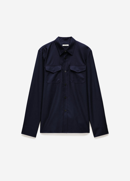Slim Wool Flannel Shirt Navy
