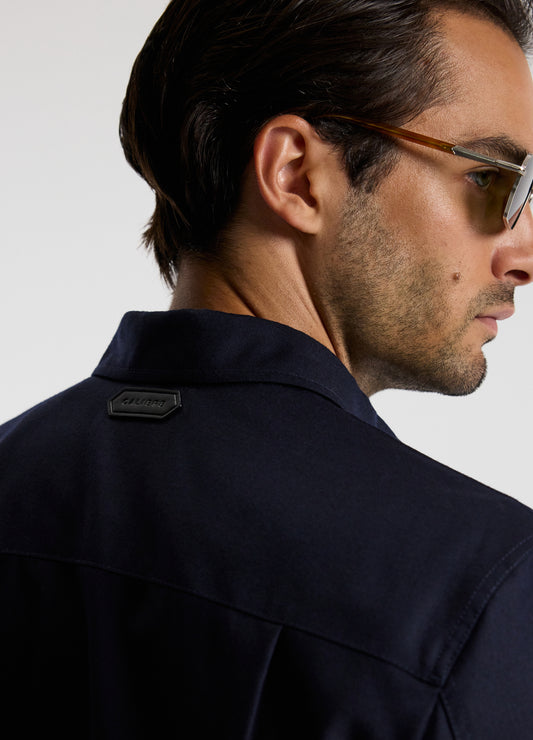 Slim Wool Flannel Shirt Navy