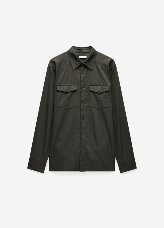 Slim Washed Pocketed Shirt Khaki