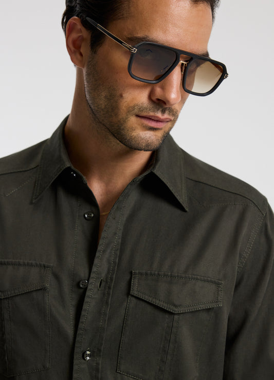 Slim Washed Pocketed Shirt Khaki