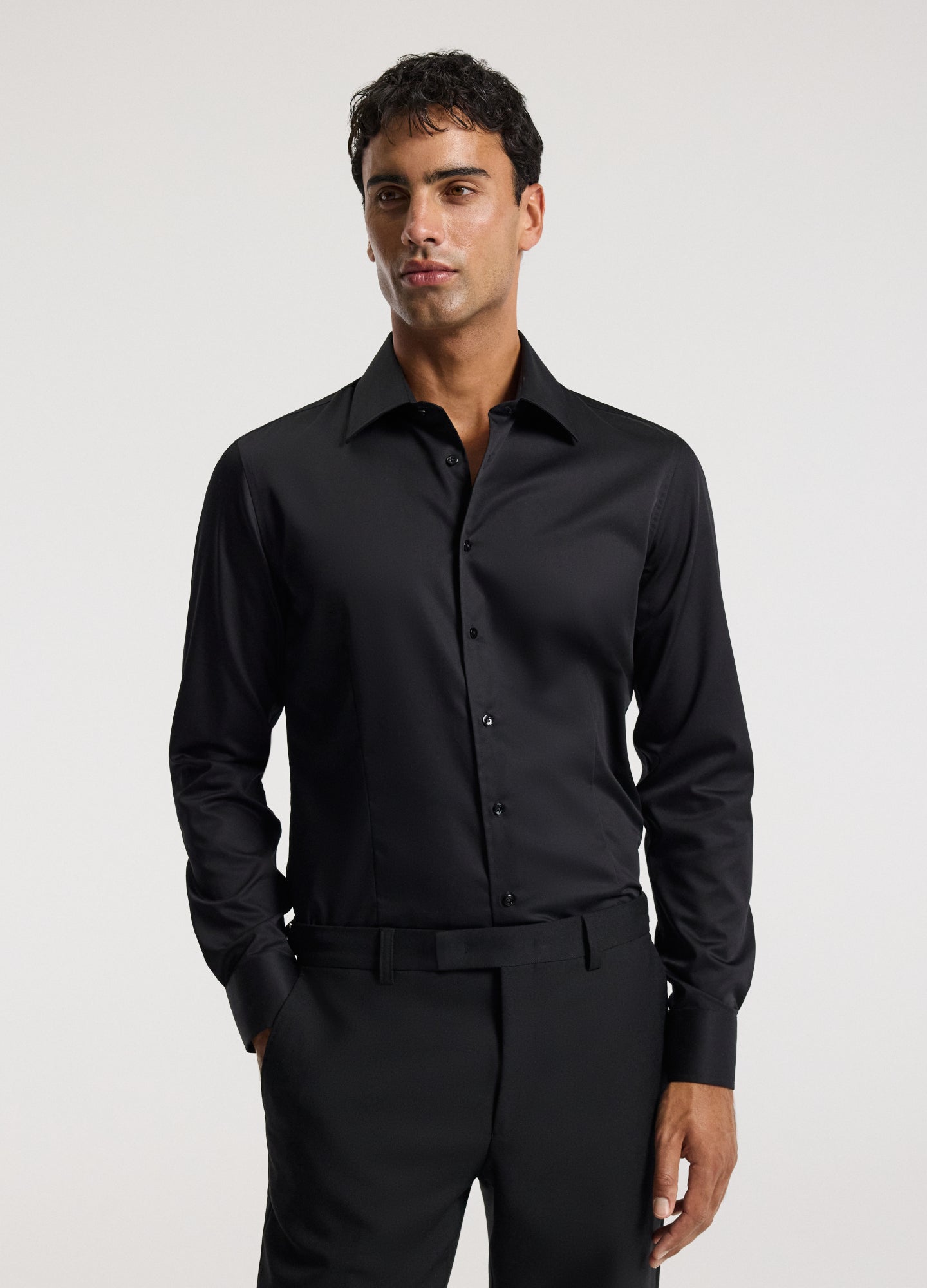 Tailored Cotton Twill Shirt Black