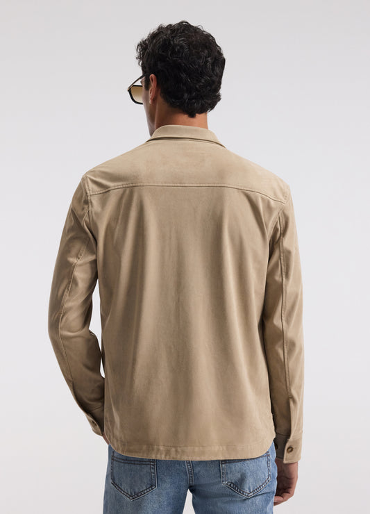 Relaxed Suede Look Shirt Jacket Tan