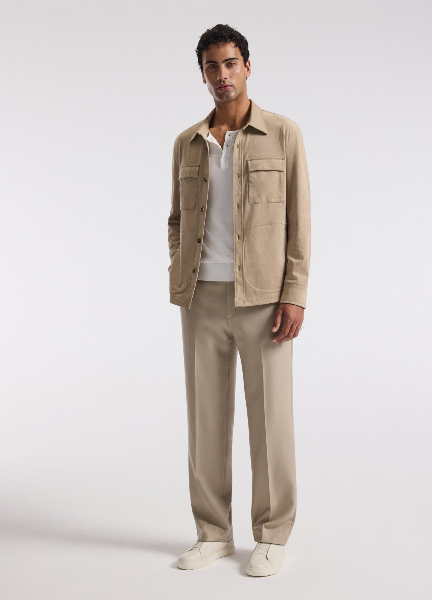 Relaxed Suede Look Shirt Jacket Tan