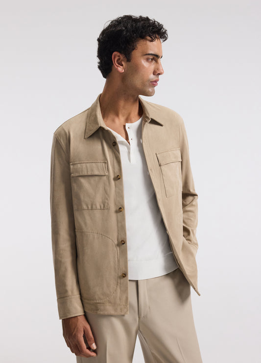 Relaxed Suede Look Shirt Jacket Tan
