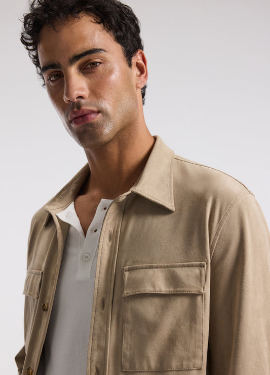 Relaxed Suede Look Shirt Jacket Tan
