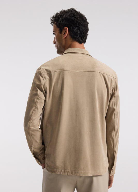 Relaxed Suede Look Shirt Jacket Tan