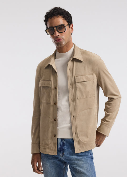 Relaxed Suede Look Shirt Jacket Tan