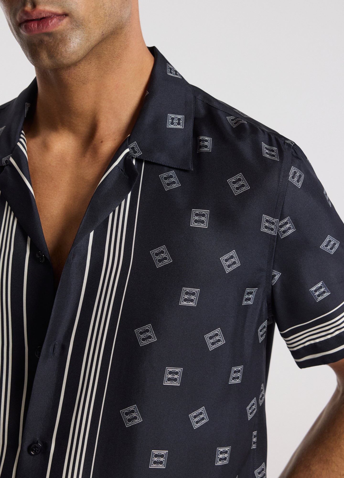 Monogram Scarf Silk Shirt Navy