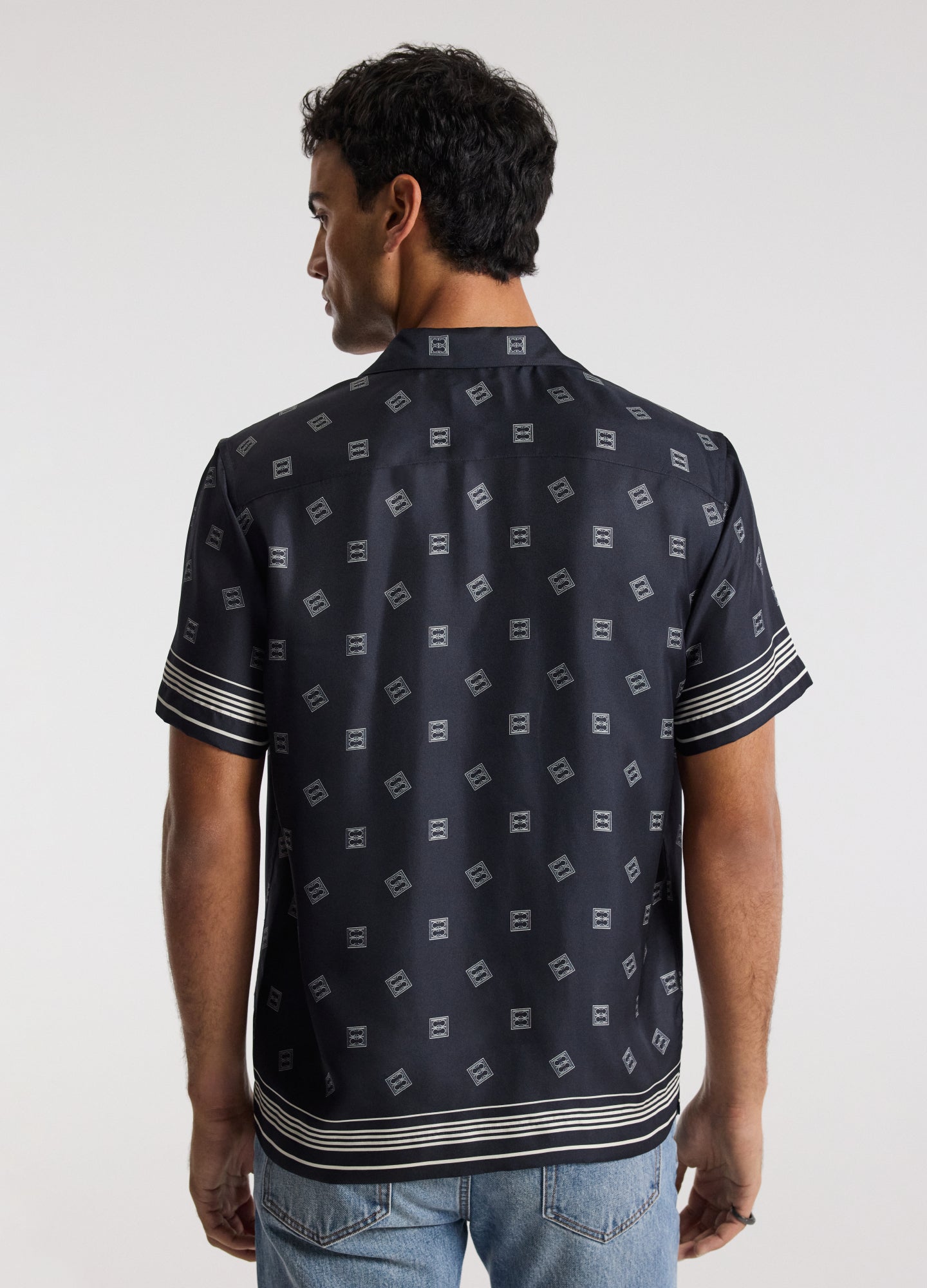 Monogram Scarf Silk Shirt Navy