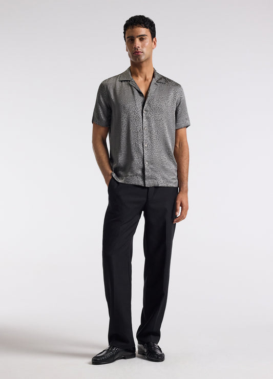 Leopard Camp Collar Silk Shirt Zinc