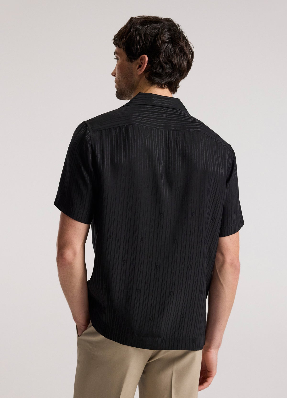 Camp Collar Jacquard Monogram Shirt Black
