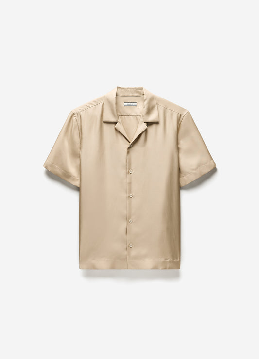 Camp Collar Silk Twill Shirt Champagne