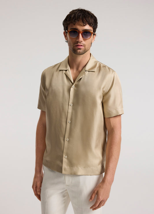 Camp Collar Silk Twill Shirt Champagne