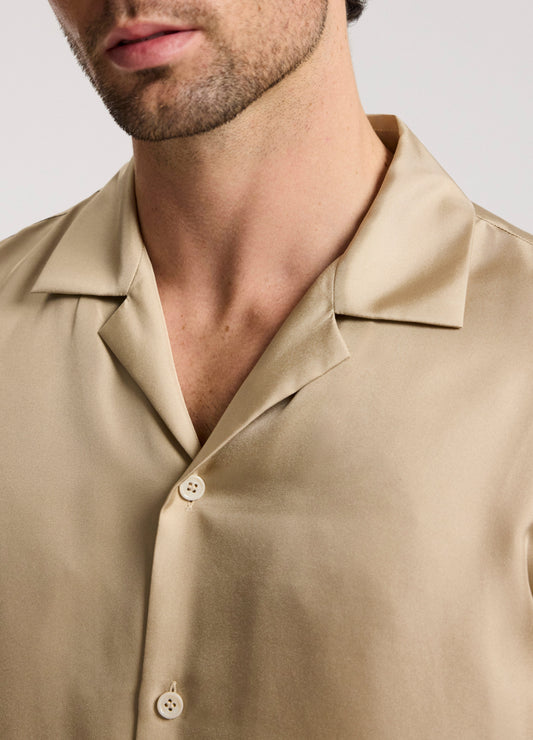 Camp Collar Silk Twill Shirt Champagne