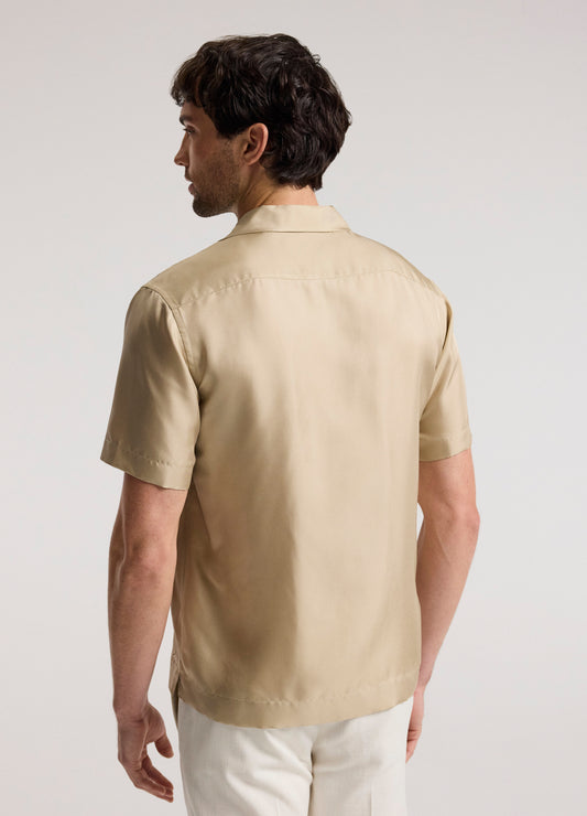 Camp Collar Silk Twill Shirt Champagne