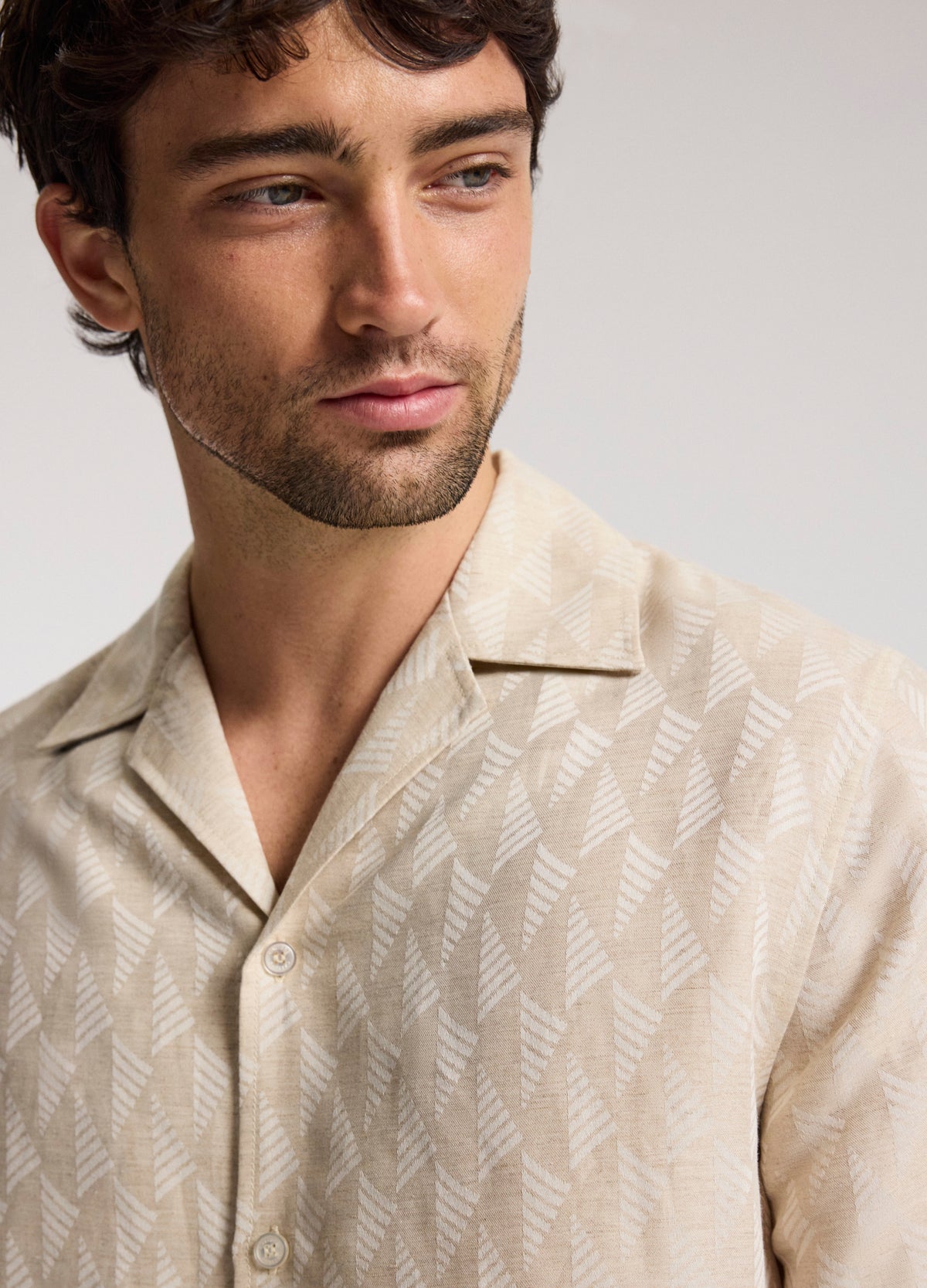 Camp Collar Arrow Jacquard Shirt Natural