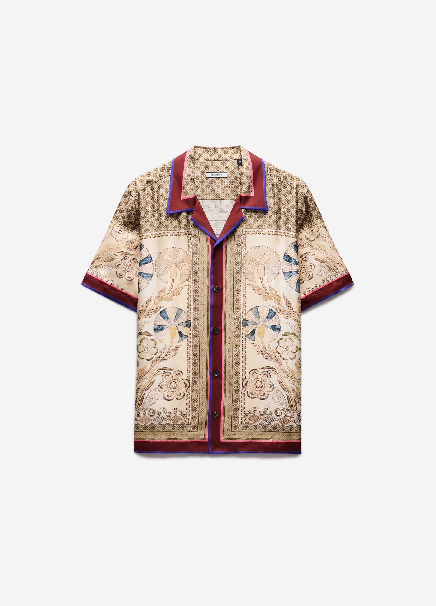 Camp Collar Mosaic Silk Shirt Sand