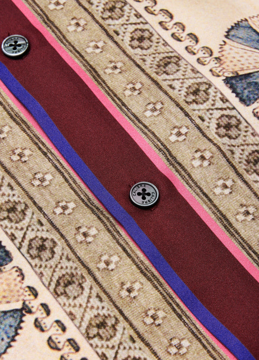 Camp Collar Mosaic Silk Shirt Sand