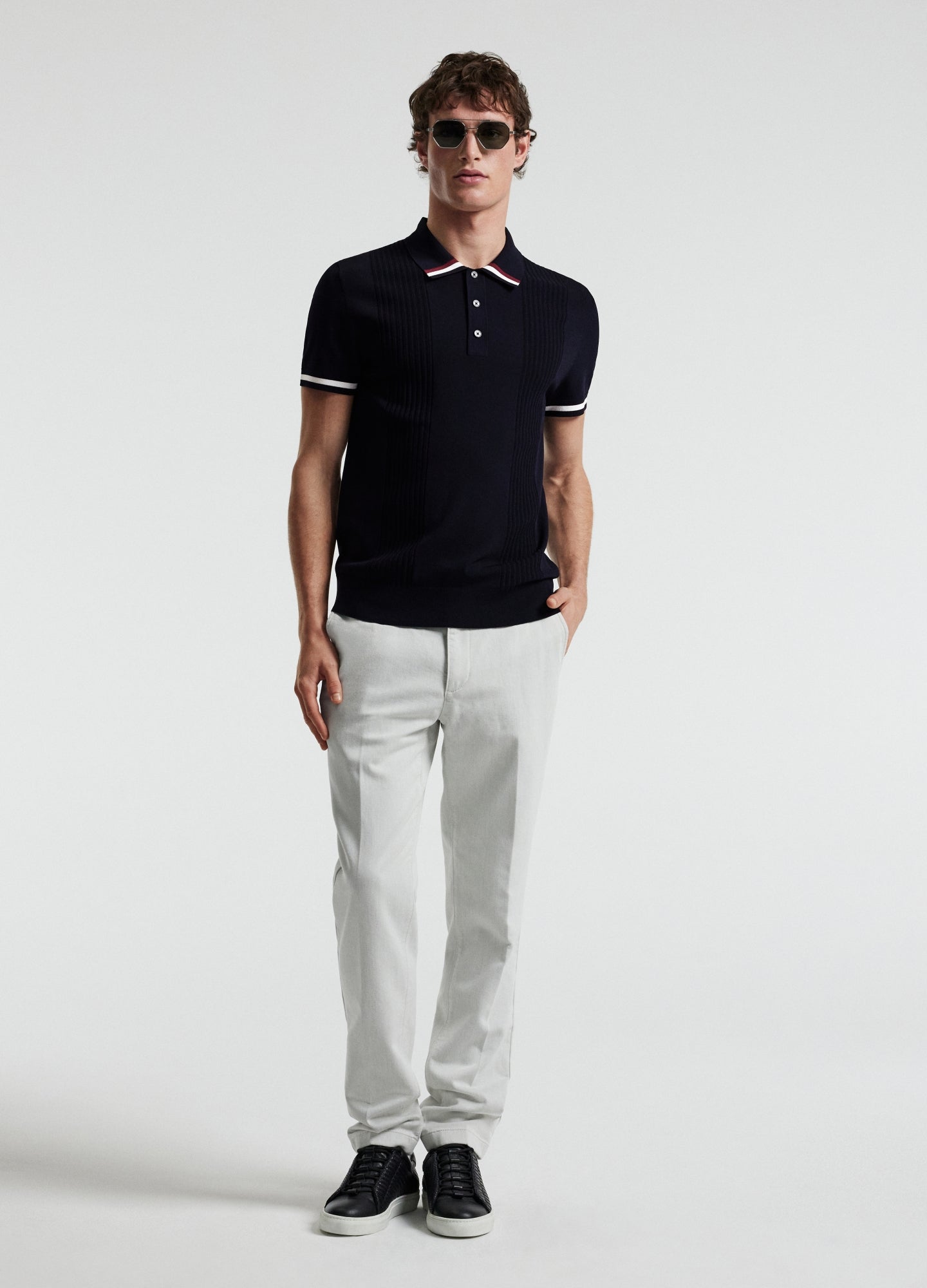 Tech Stripe Collar Polo Navy