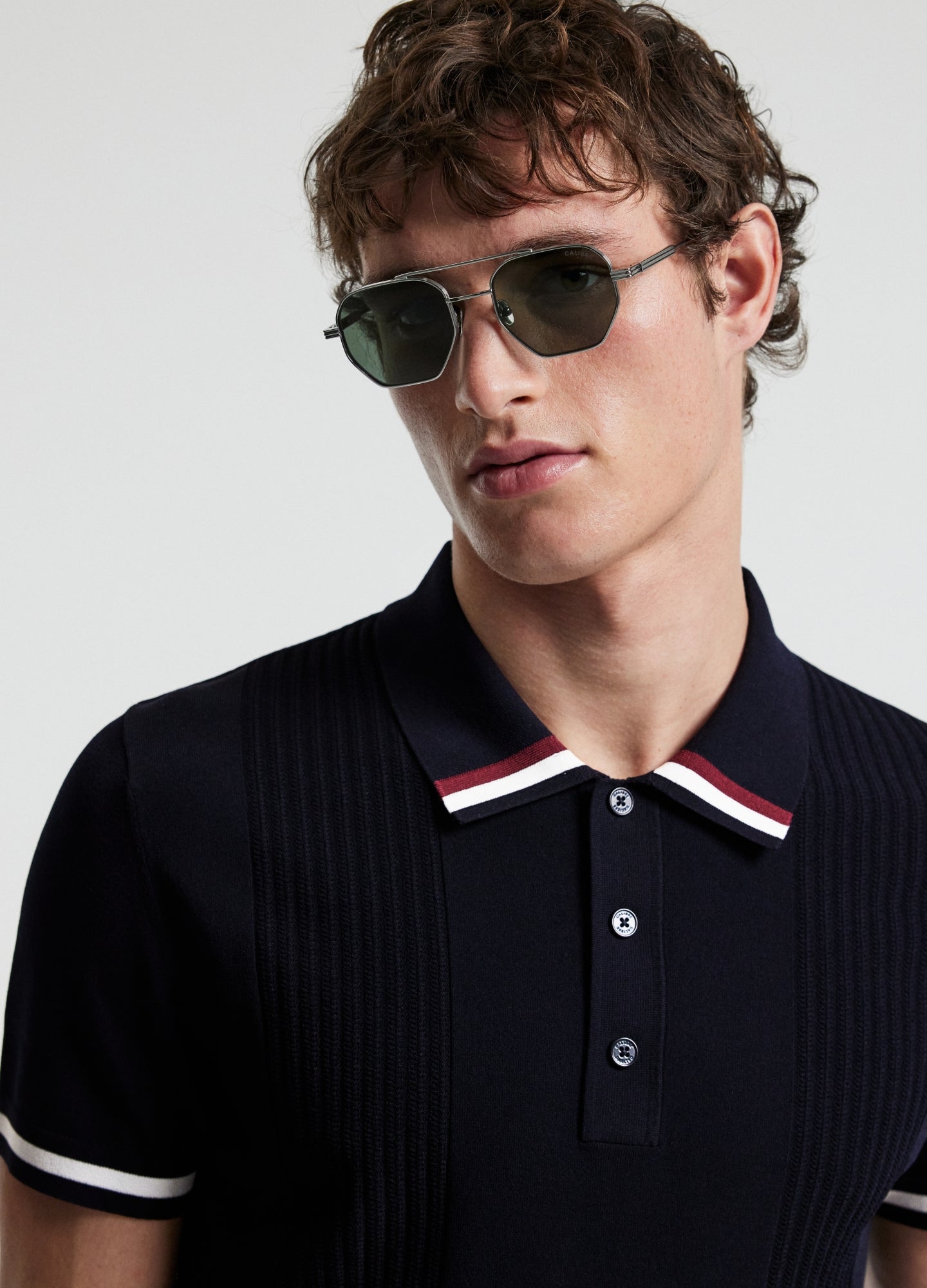 Tech Stripe Collar Polo Navy