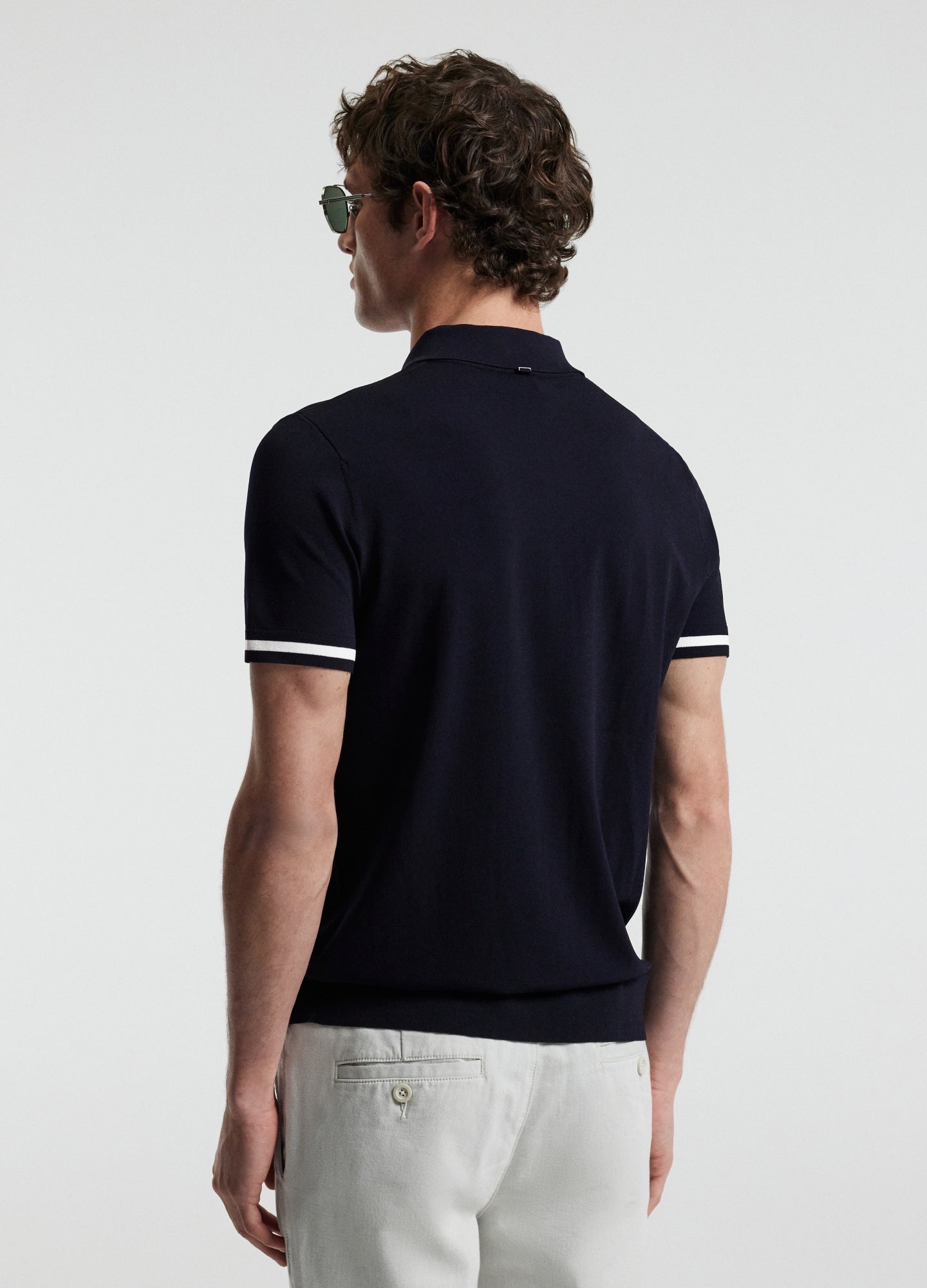 Tech Stripe Collar Polo Navy