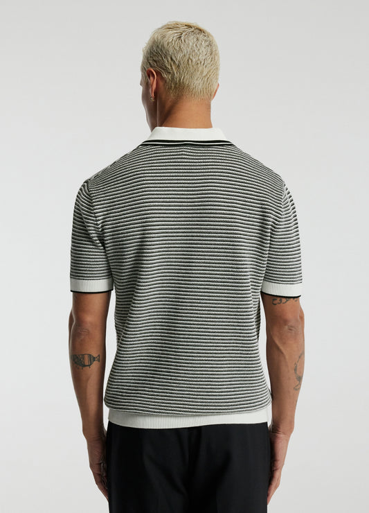 Textured Stripe Knit Polo Grey