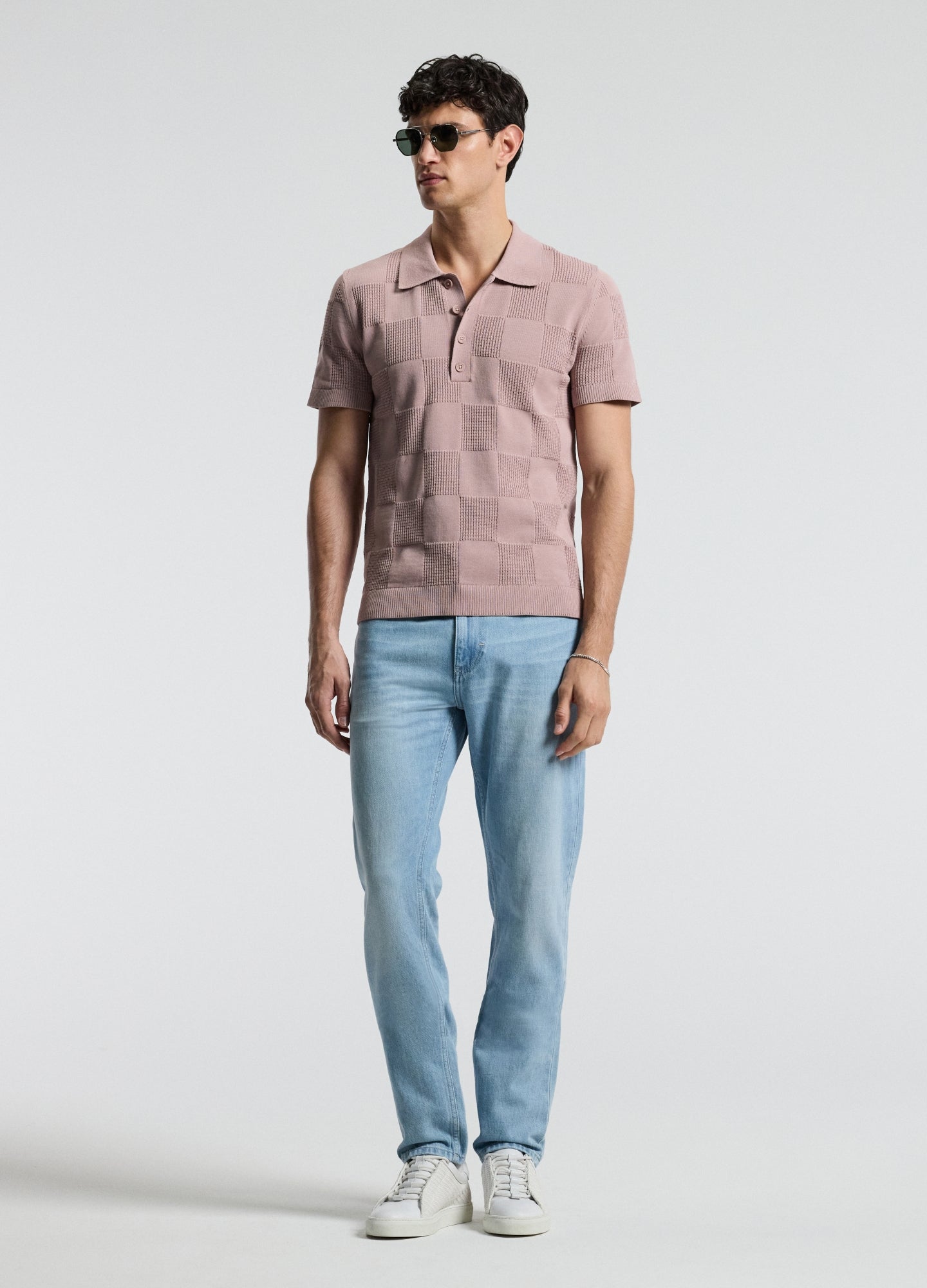 Grid Stitch Polo Pink