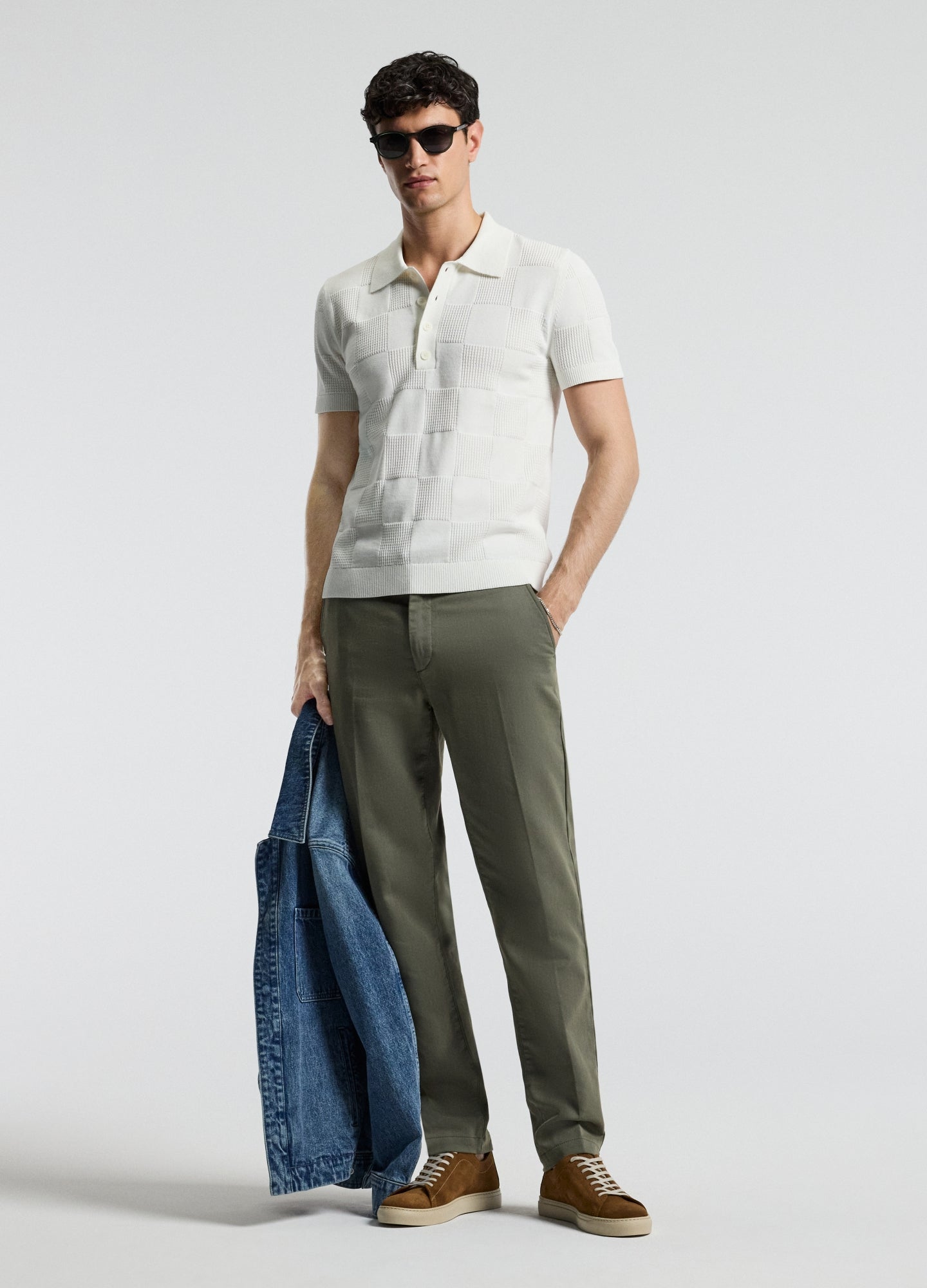 Grid Stitch Polo White