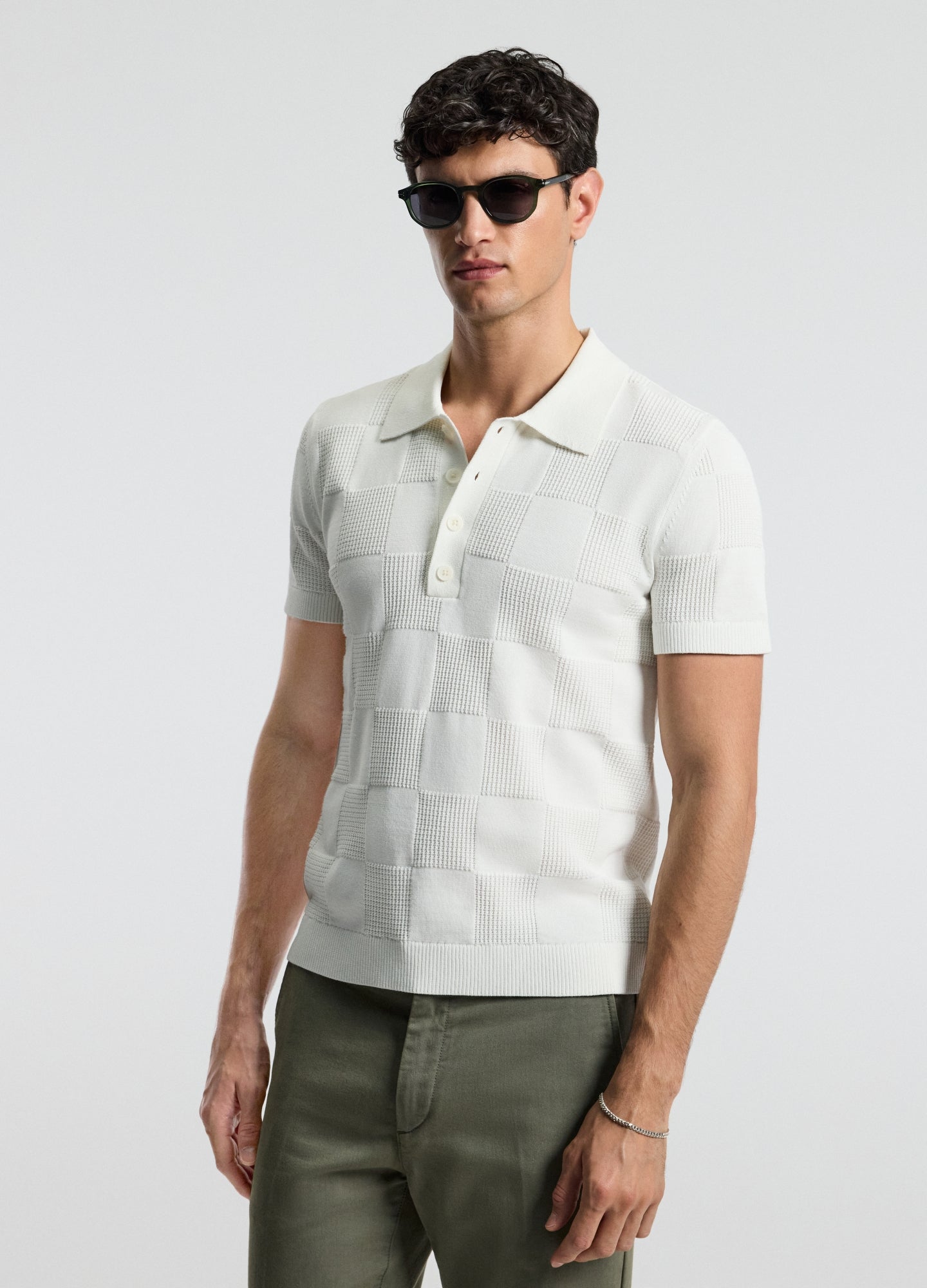 Grid Stitch Polo White