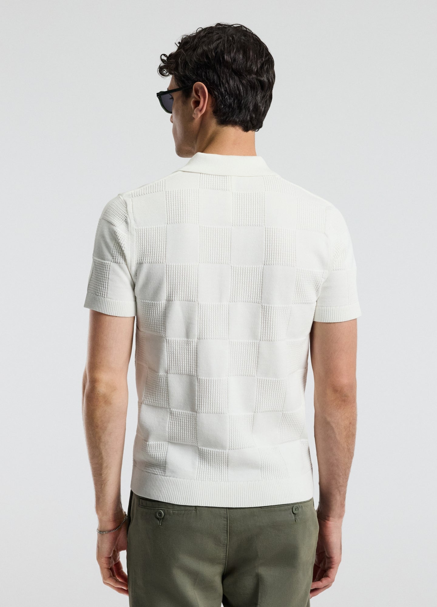 Grid Stitch Polo White