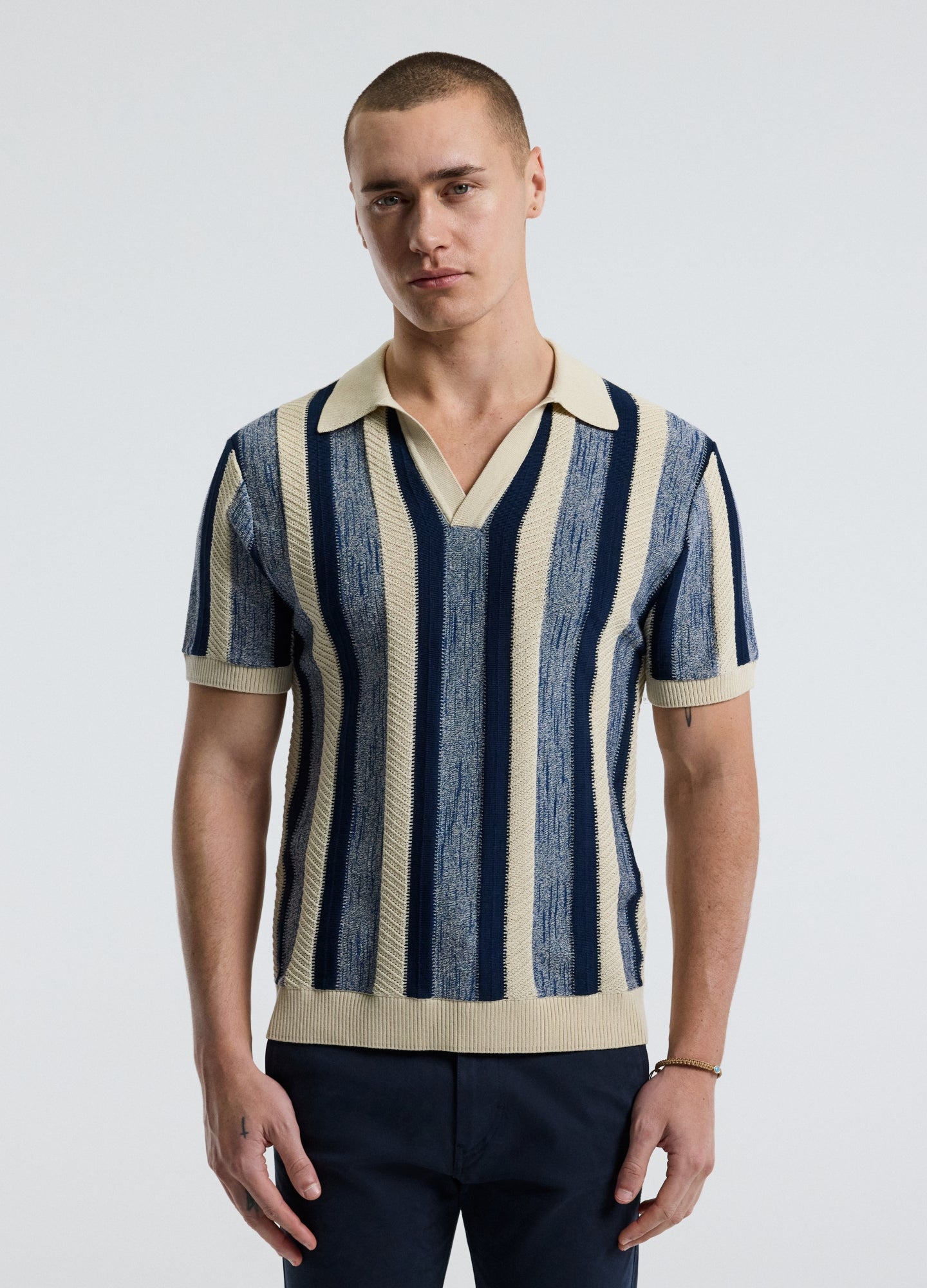 Vertical Stripe Polo Blue
