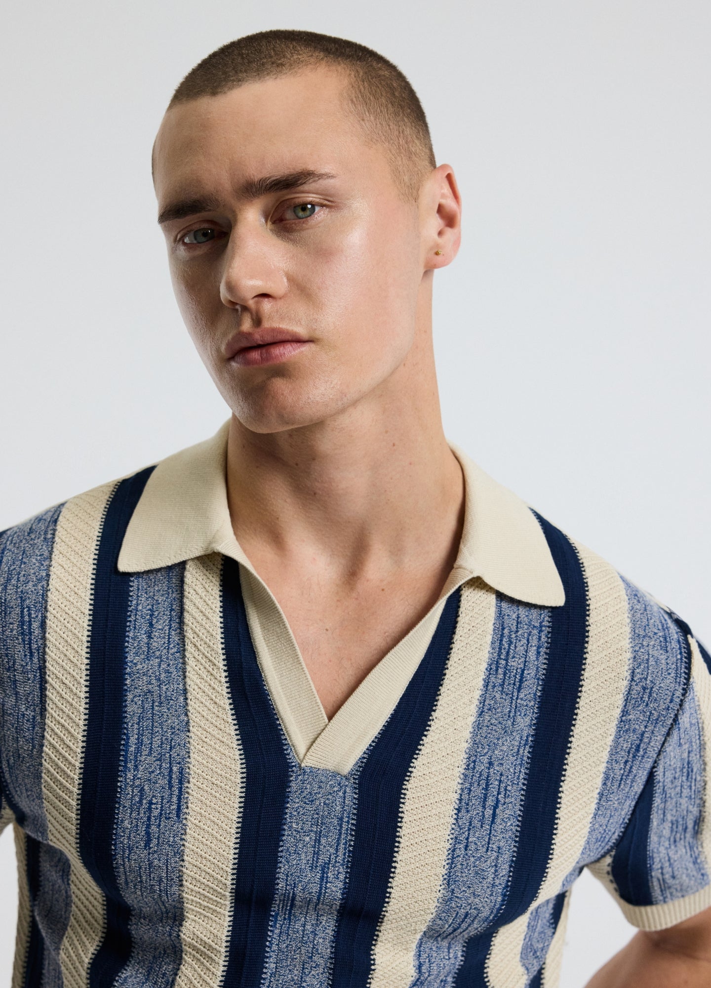 Vertical Stripe Polo Blue