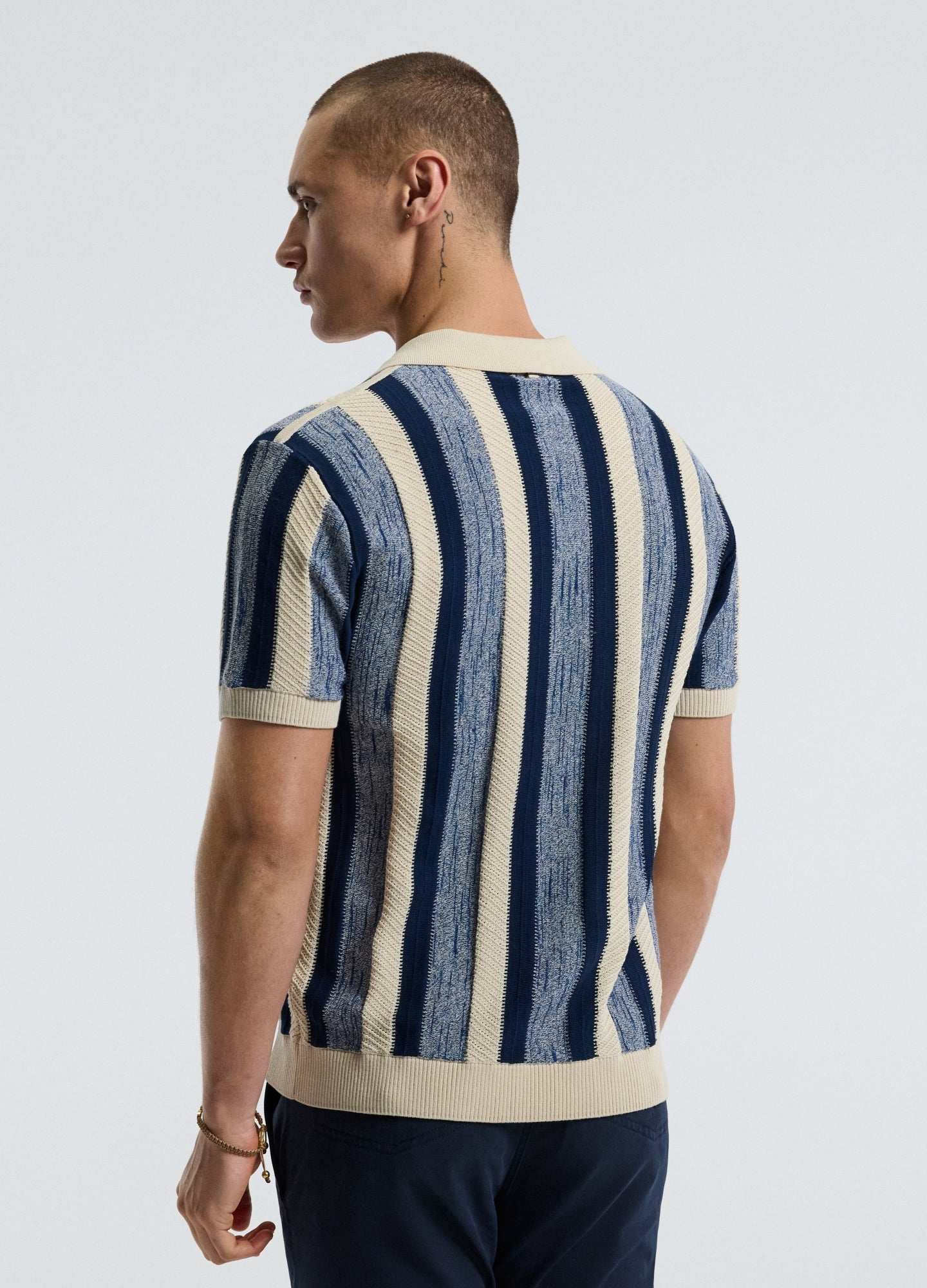 Vertical Stripe Polo Blue