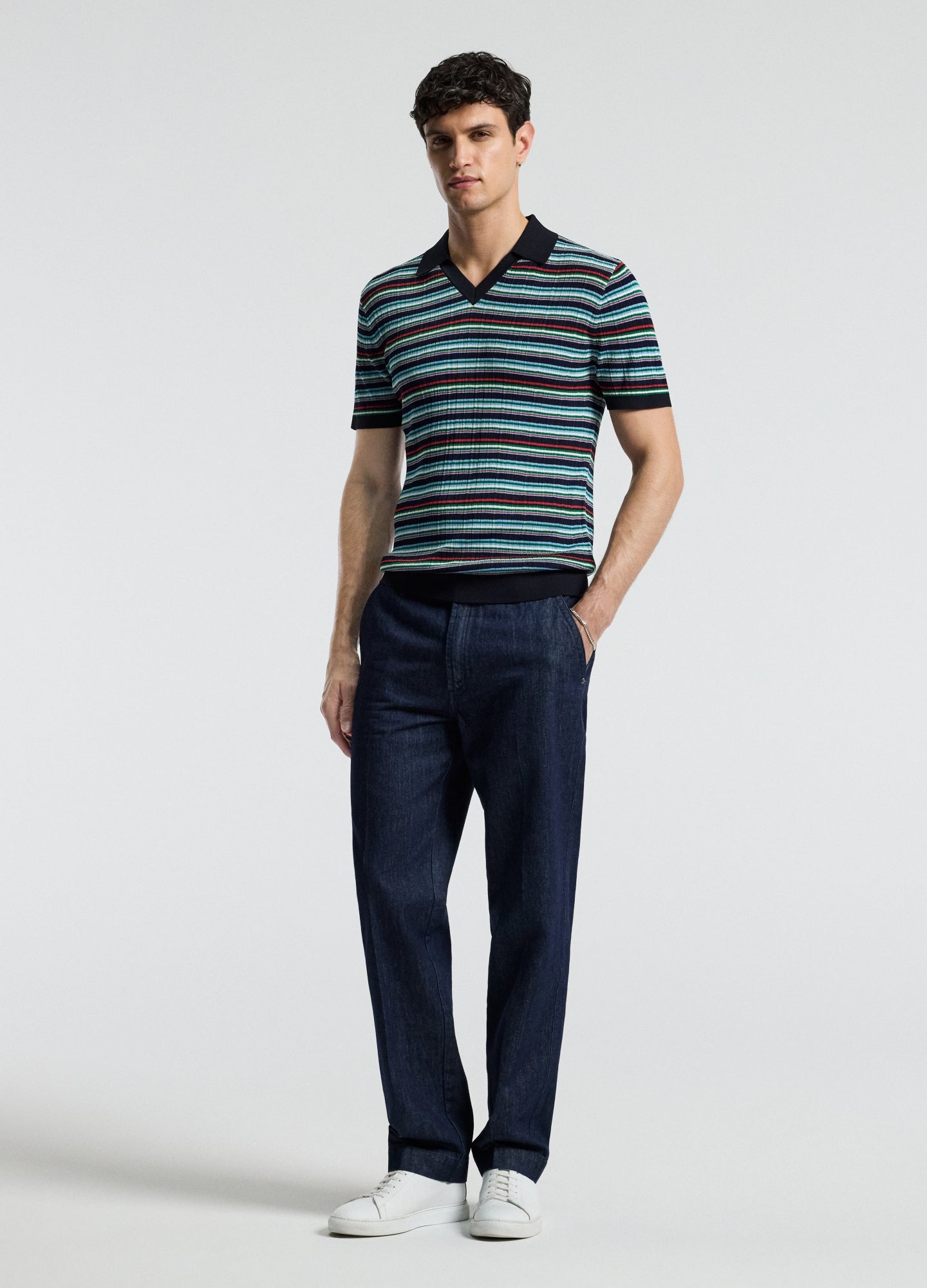 Striped Rib Polo Navy