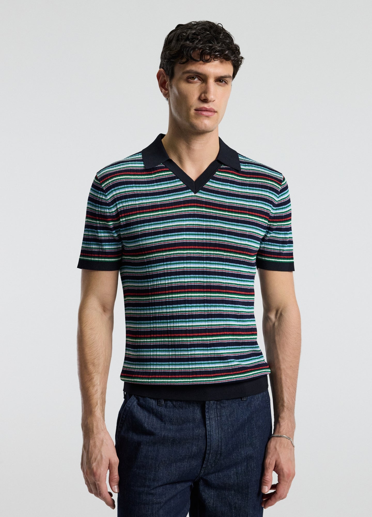 Striped Rib Polo Navy