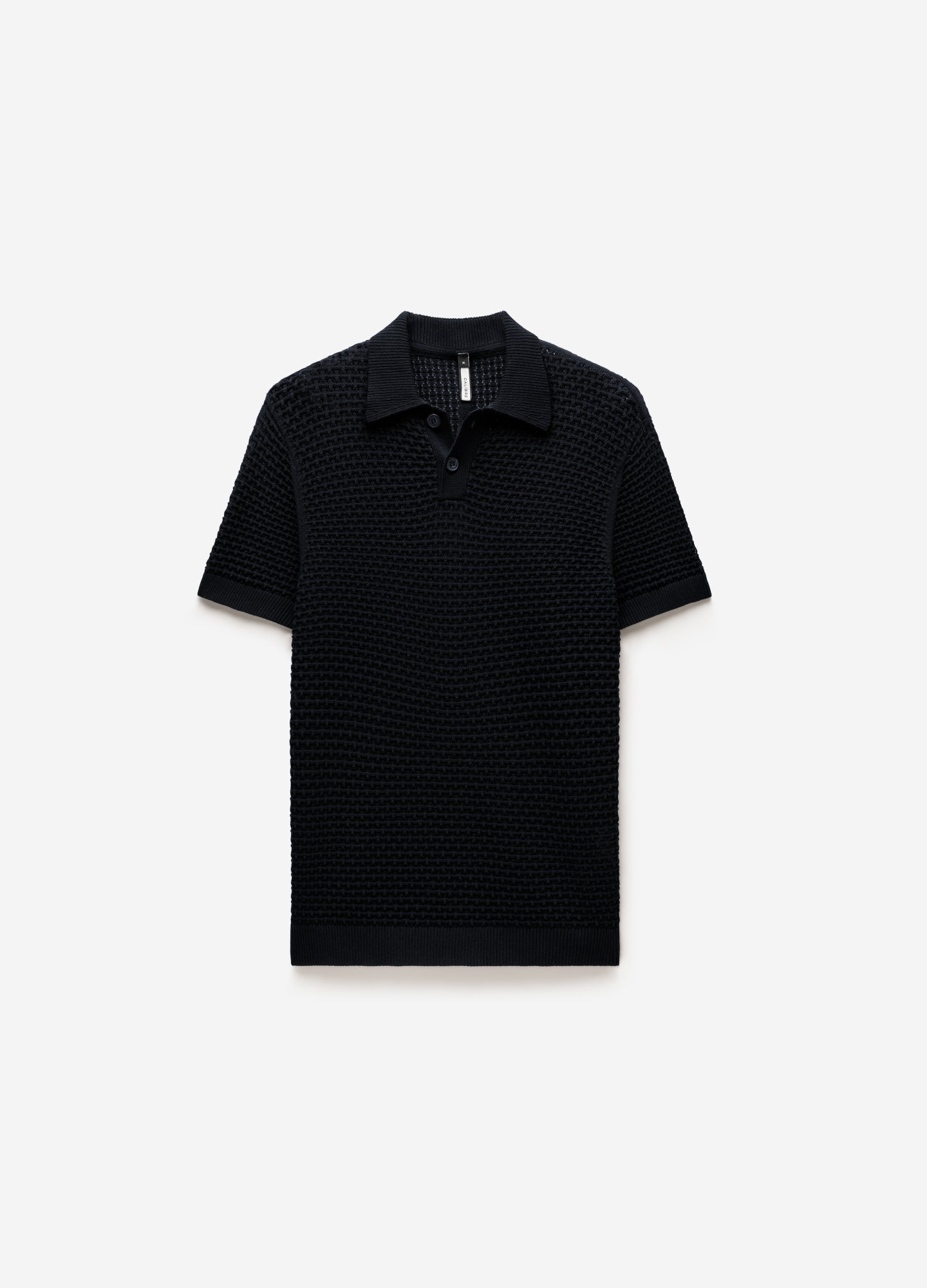 Textured Open Knit Polo Black