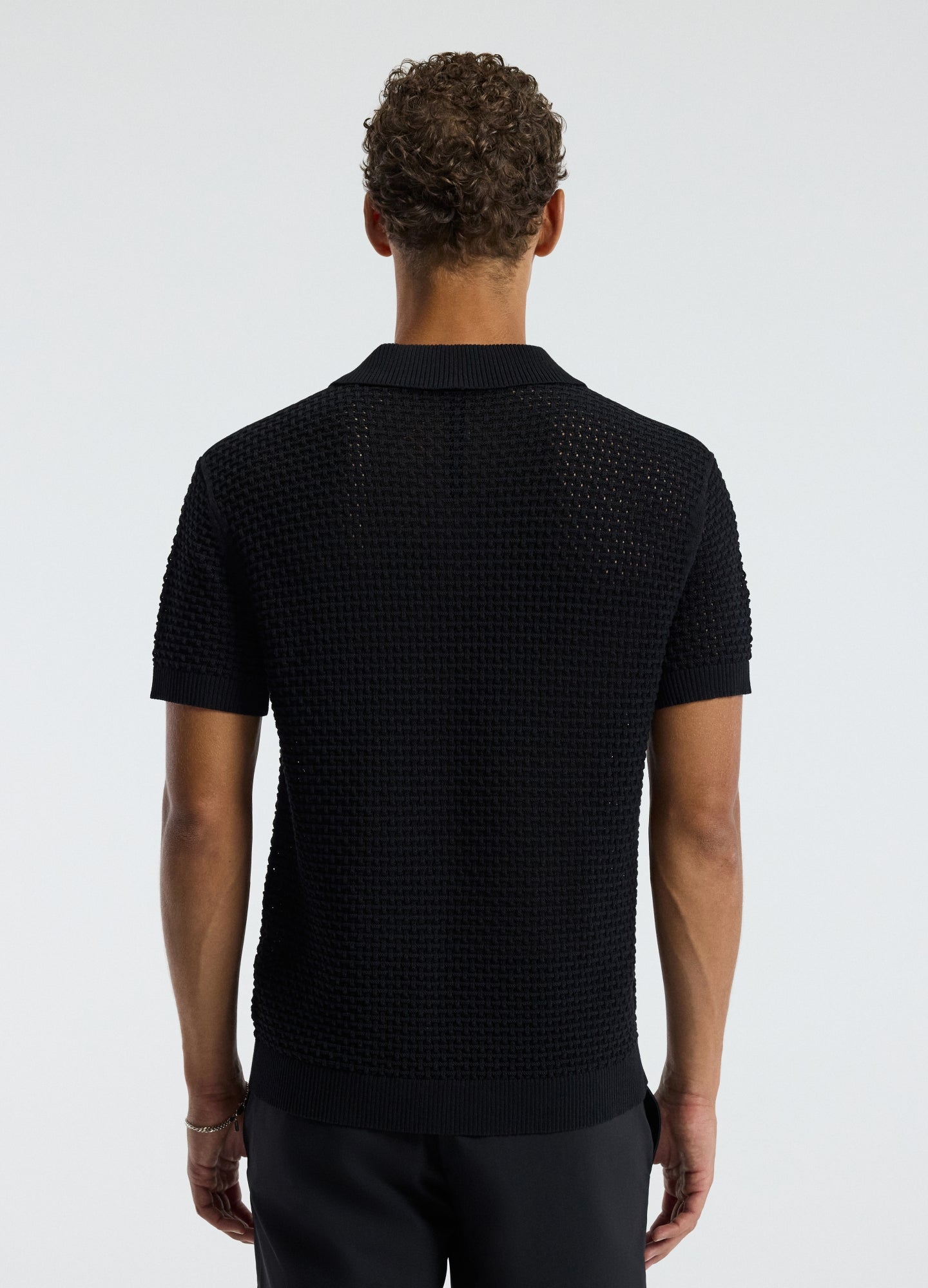 Textured Open Knit Polo Black