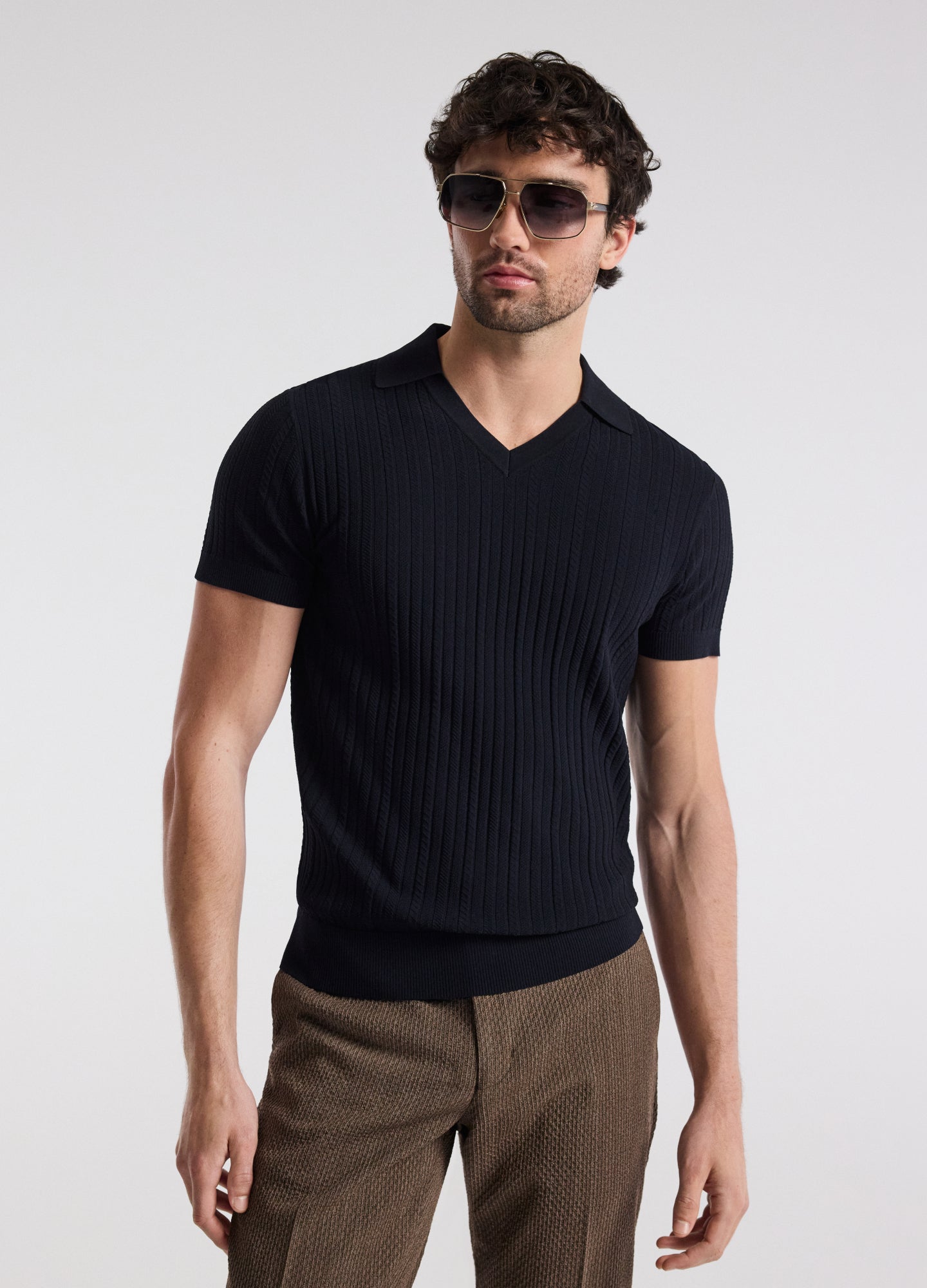 Collared Technical Knit Polo Navy
