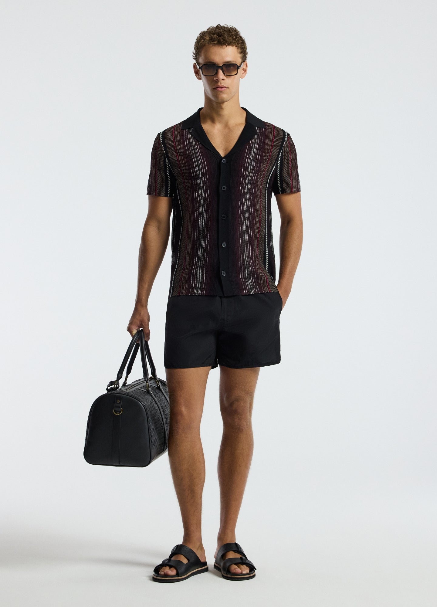 Striped Jacquard Knit Shirt Black