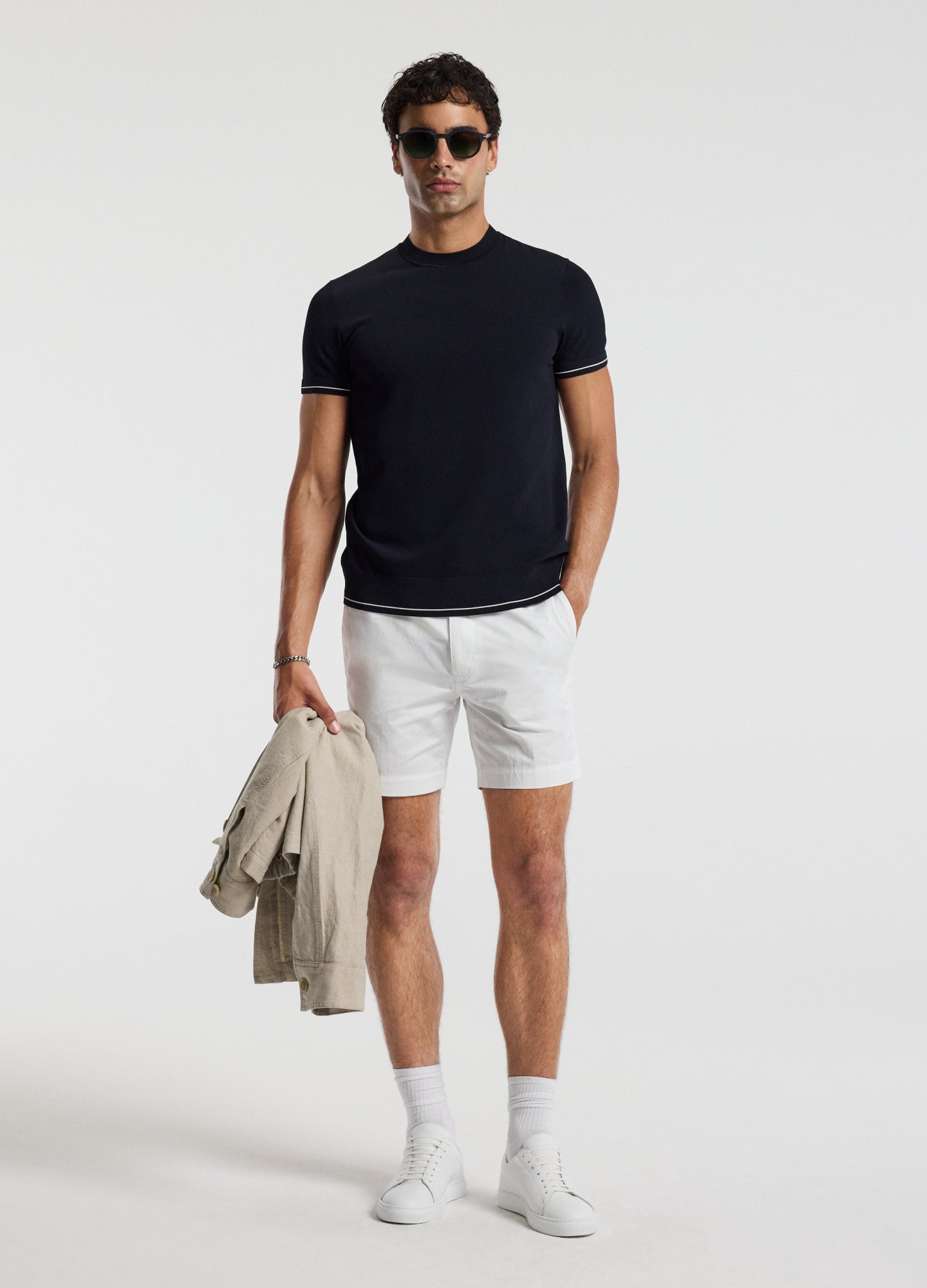 Stripe Cuff Tech T-shirt Navy