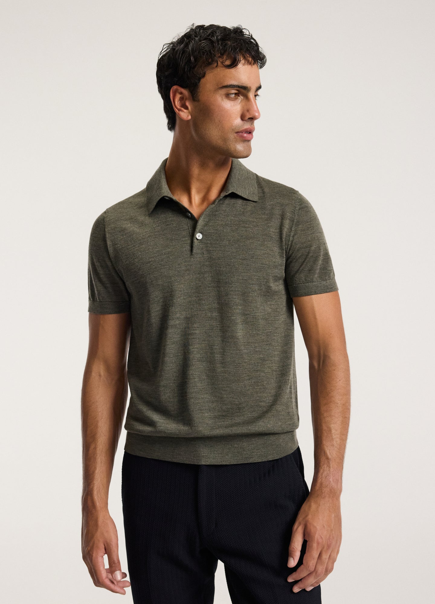 Merino Wool Polo Khaki