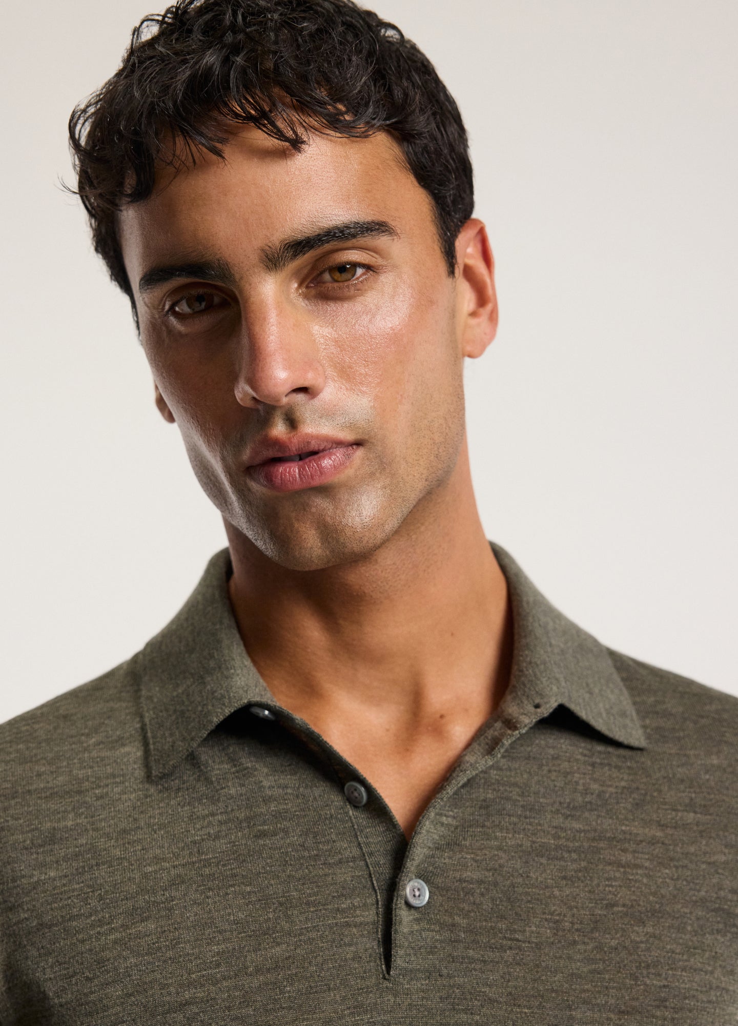 Merino Wool Polo Khaki