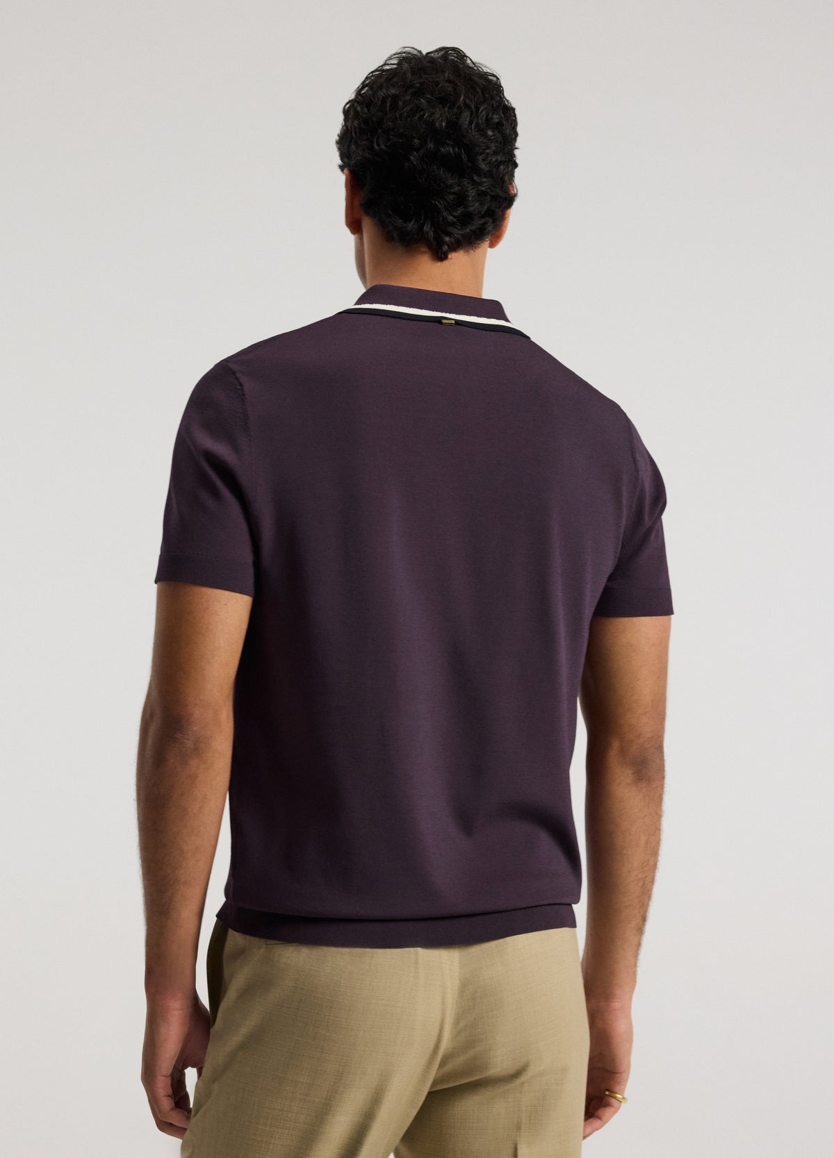 Stripe Open Neck Knit Polo Plum