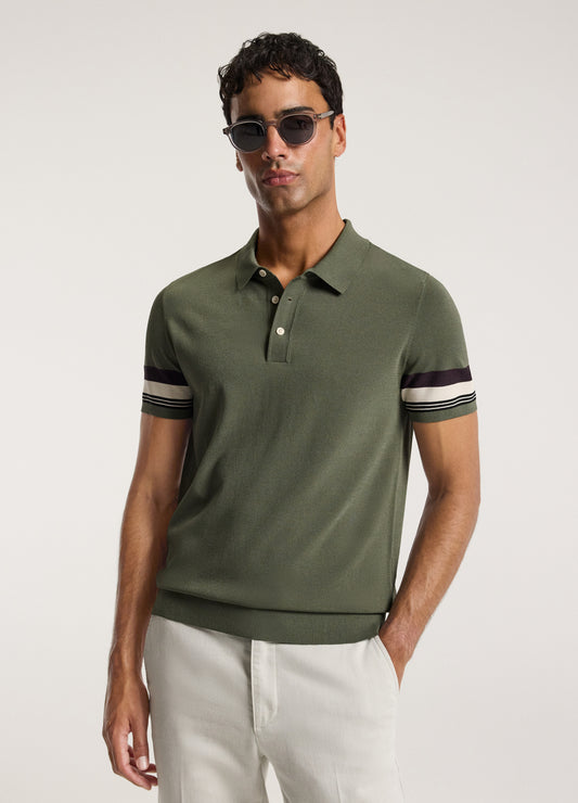 Contrast Cuff Technical Knit Polo Khaki