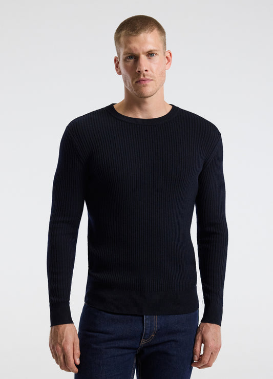 Slim Merino Wool Rib Sweater Navy