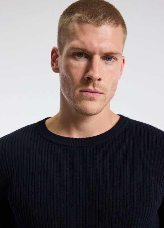 Slim Merino Wool Rib Sweater Navy