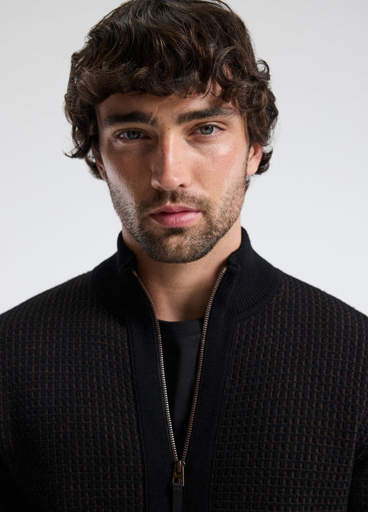 Geometric Jacquard Cardigan Chocolate