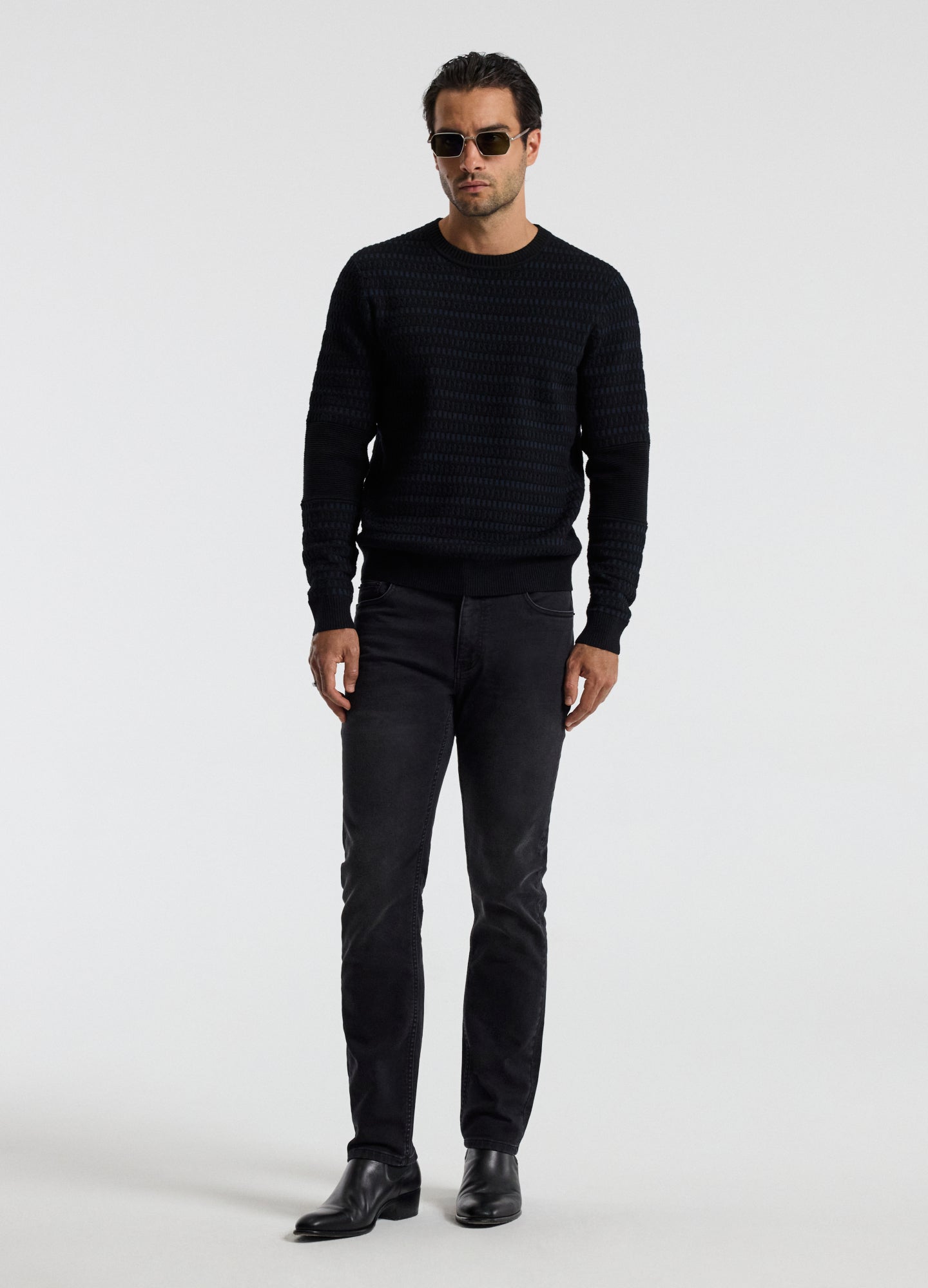 Geometric Jacquard Crew Neck Sweater Navy