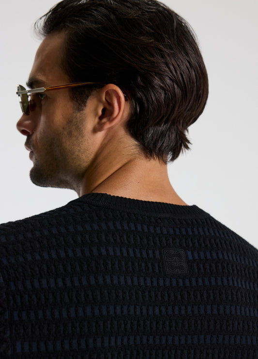 Geometric Jacquard Crew Neck Sweater Navy